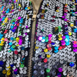 Women's Tops Fashion Color Block Sequin Style Short Zipper Jacket Coat