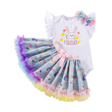 Baby Clothes Cartoon Rabbit Printed Flying Sleeves Bodysuit Skirt Two Piece Set