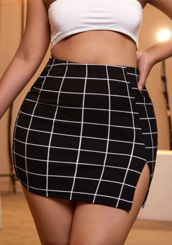 Plus Size Summer Simple Versatile Plaid High Waist Mini Skirt