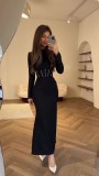Autumn Slim Long-Sleeved Pleated Lace-Up Irregular Long Dress For Women