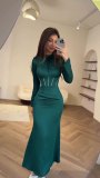 Autumn Slim Long-Sleeved Pleated Lace-Up Irregular Long Dress For Women
