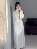 Autumn Pleated Slim Waist Lace-Up Long Dress