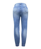 Ripped Denim Pants Women's Fashionable And Versatile Letter Printed Trousers