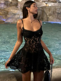 Women Spring Sexy See-Through Lace Strap Dress