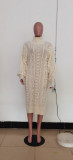 Women's Casual High Neck Slit Knitting Long Sweater Dress