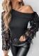 Spring Lace Long Sleeve Bow Slash Shoulder Top T-Shirt Women's Clothing