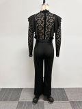 Sexy See-Through Lace Patchwork Wide Leg Jumpsuit