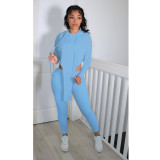 Women's Solid Color Long-Sleeved Hooded  Top Trousers Sports Two Piece Set