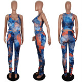 Women's Style Slim-Fitting Sexy Printed Sleeveless Two-Piece Pants Set