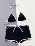 Bikini Black And White Contrasting Deep V Lace-Up Two Pieces Swimsuit