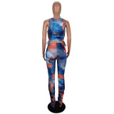 Women's Style Slim-Fitting Sexy Printed Sleeveless Two-Piece Pants Set