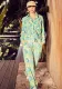 Women's Fashionable Loose Printed Long Sleeve Shirt Slit Wide Leg Pants Two Pieces Suit