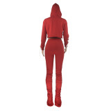 Fashion Women's Clothing Spring Solid Color Slit Lace-Up Hoodies Pants Two-Piece Set