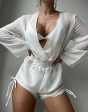 Solid Color Long-Sleeved Holidays Sun Protection Clothing Beach Beach Cover-Up Jumpsuit