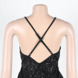 Sexy sequin strap slit dress nightclub dress