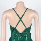 Sexy sequin strap slit dress nightclub dress