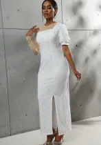 Women Beaded Beaded Irregular Sleeve Patchwork Dress