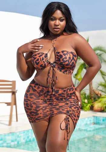 Plus Size Women Sexy Printed Swimwear Three-Piece