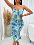 Casual Summer Fashion Ladies Print Cutout Strap Bodycon Dress