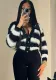 Women winter black and white striped single-breasted cardigan knitting shirt