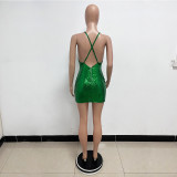 Women Sequin Backless Bodycon Hollow Strap Dress