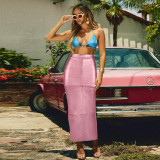Summer Women Sexy Hidden Zipper Slit Bodycon Skirt