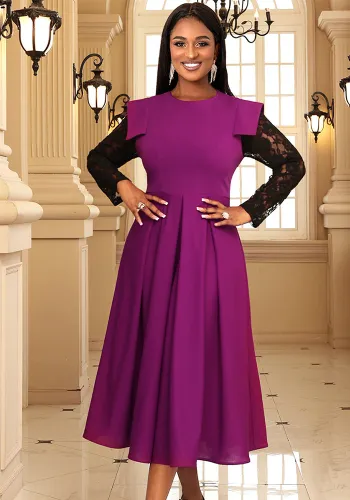Lace Sleeves High Waist A-Line Dress