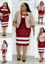 African Plus Size Women's Two Piece Mother's Printed Jacket Dress