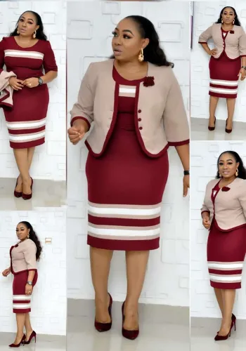 African Plus Size Women's Two Piece Mother's Printed Jacket Dress