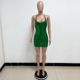 Women Sequin Backless Bodycon Hollow Strap Dress
