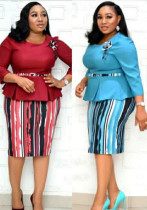 Africa Plus Size Women's Round Neck 3 Quarter Sleeve Contrast Print Dress