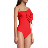 Solid Color Strapless Flower  One-Piece Swimsuit Skirt Set