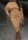 Women's Drawstring Long Sleeves Solid Color Pleated Dress