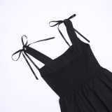 Women Summer Solid Lace-Up Skirt Patchwork Dress