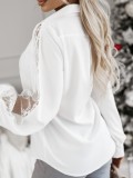Long Sleeve Patchwork Lace Button Turndown Collar Long Sleeve Loose Shirt