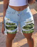Spring Summer Patched Ripped Mid Women's Denim Shorts
