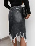 Spring Summer Women's High Waist Front Slit Denim Long Skirt