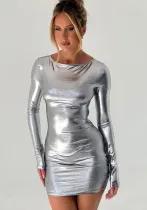 Women's Winter Fashion Sexy Slim Round Neck Long Sleeve Dress