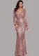 V-Neck See-Through Mesh Beaded Sexy Slim Fit Long Dress