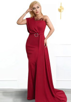 African Plus Size Women's One Shoulder Feather Maxi Dress Formal Party Bridesmaid Wedding Evening Dress