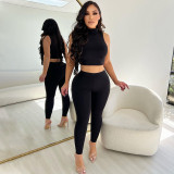 Women's Winter Fashion High Neck Sexy Tank Top Tight Fitting Pants Sports Two Piece Set