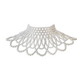 Women accessories necklace, Western-style retro wedding dress with pearl shawl, fan-shaped beaded hollow necklace