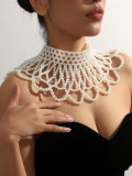 Women accessories necklace, Western-style retro wedding dress with pearl shawl, fan-shaped beaded hollow necklace