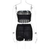 Winter Women's Knitting Solid Color Slim Fit Strapless Vest Shorts Two-Piece Set