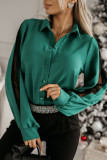 Long Sleeve Patchwork Lace Button Turndown Collar Long Sleeve Loose Shirt