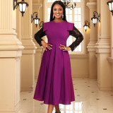 Lace Sleeves High Waist A-Line Dress