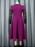 Lace Sleeves High Waist A-Line Dress