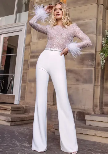 Women Feather Patchwork Jumpsuit