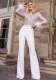 Women Feather Patchwork Jumpsuit
