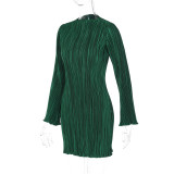 Women's Spring Style Striped Slim Round Neck Long Sleeve Bodycon Dress